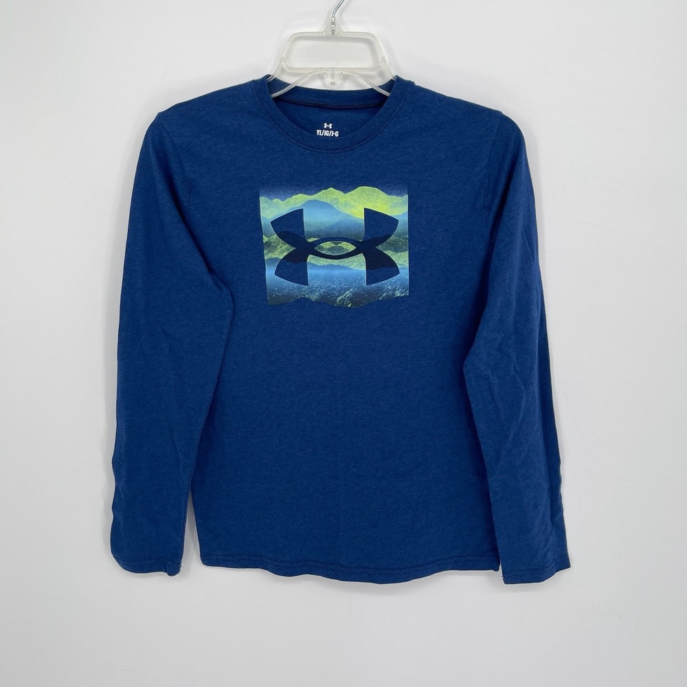 Under Armour Boy's Blue Mountain Scenic Graphic Long Sleeve T-Shirt Size L Youth